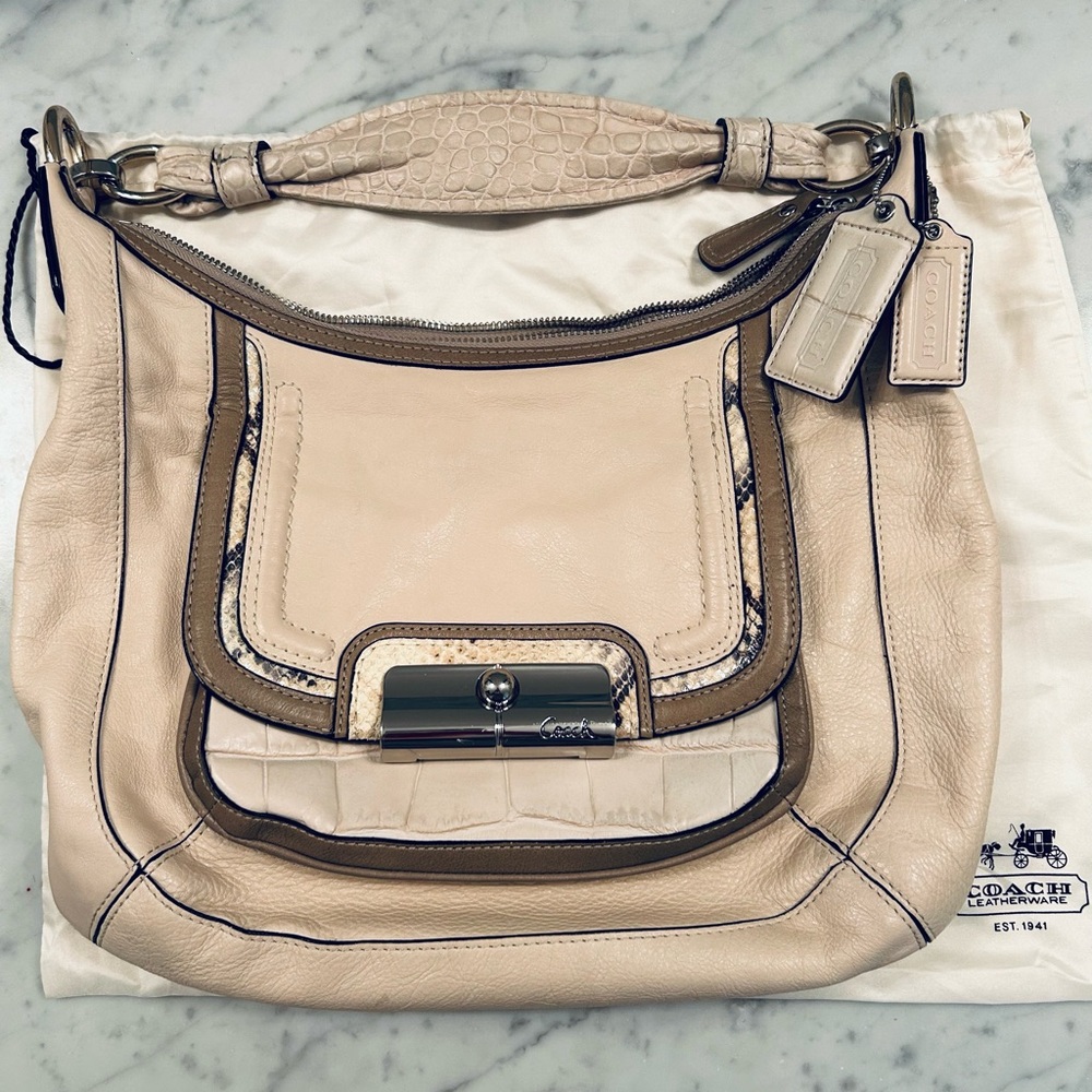 Coach 16803 Kristen Spectator Ivory/Leather Python Hobo. Great condition!